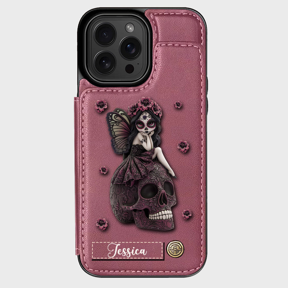 Beautiful Gothic Fairy Girl - Personalized Skull Wallet Phone Case