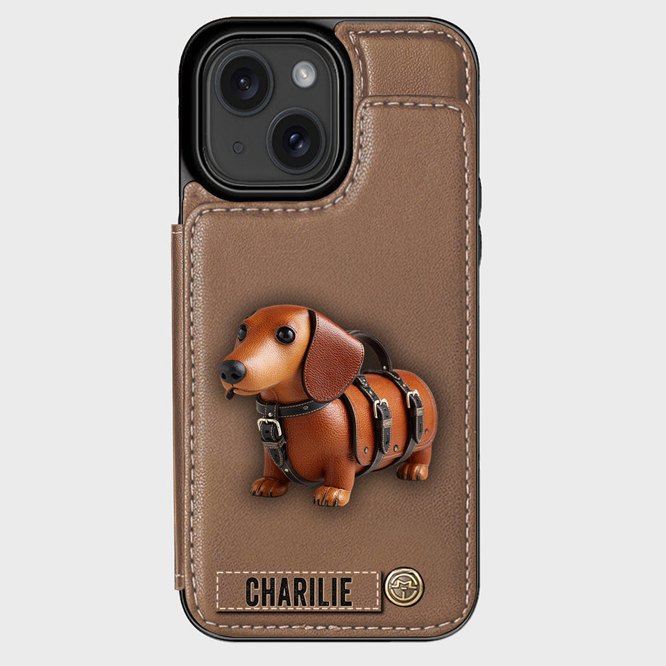 Cute Dachshund - Personalized Dog Wallet Phone Case