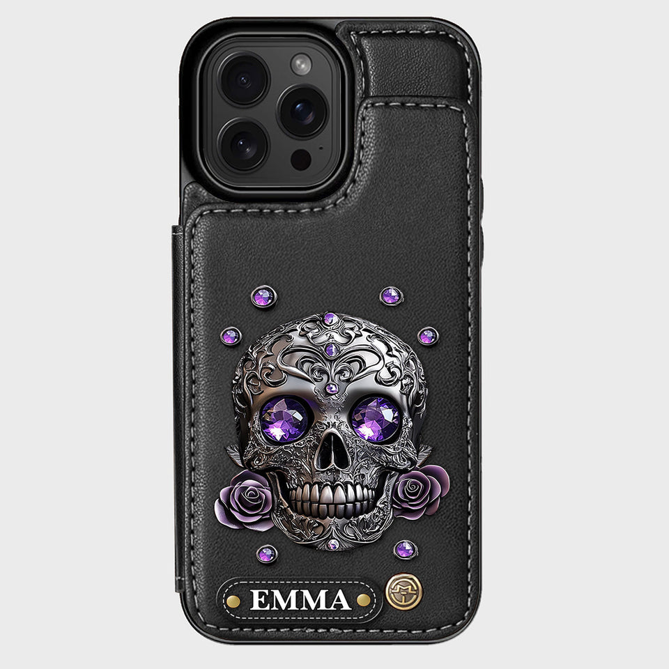 Beautiful Skull And Roses - Personalized Skull Wallet Phone Case