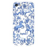 Horse Blue & White Toile de Jouy - Personalized Horse Full Print Phone Case