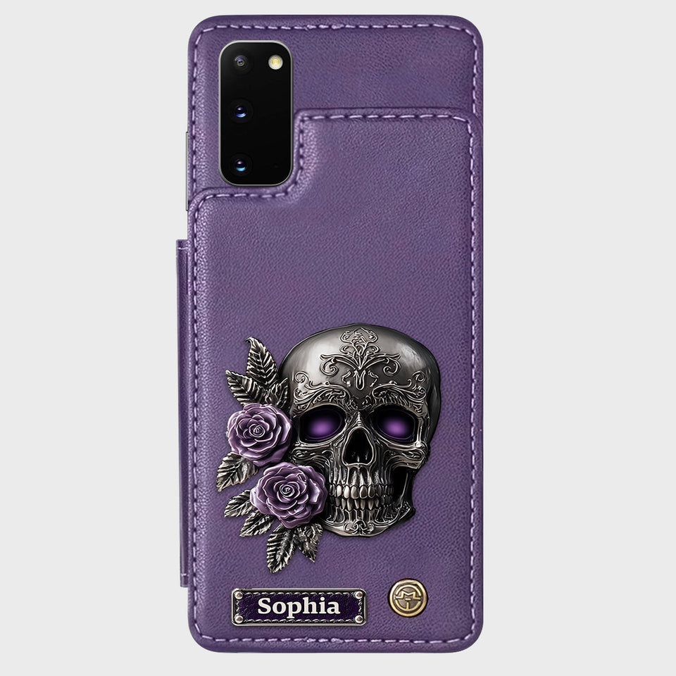 Skull And Roses - Personalized Skull Wallet Phone Case