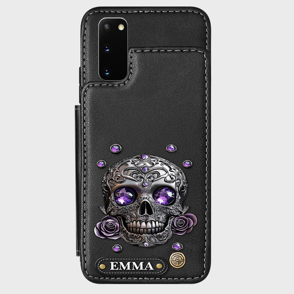 Beautiful Skull And Roses - Personalized Skull Wallet Phone Case