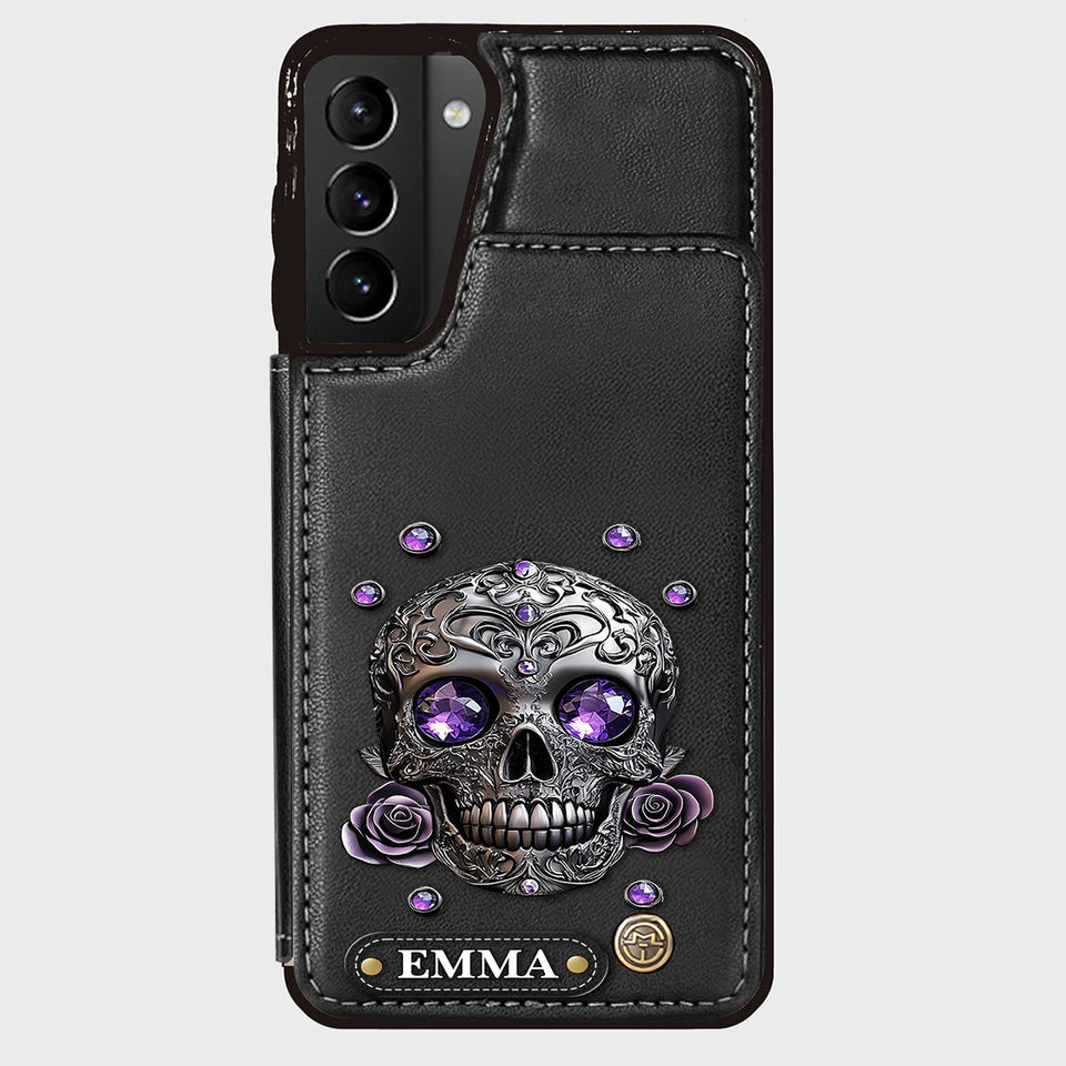 Beautiful Skull And Roses - Personalized Skull Wallet Phone Case