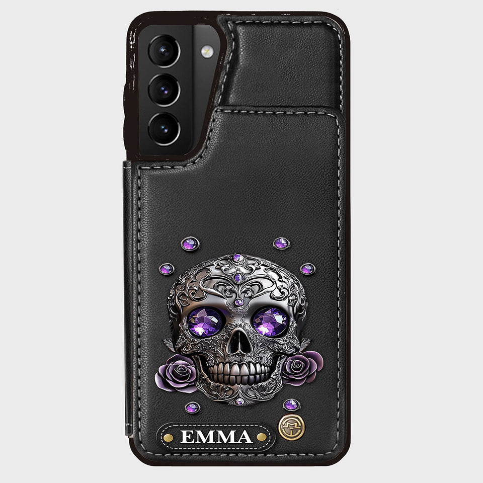 Beautiful Skull And Roses - Personalized Skull Wallet Phone Case