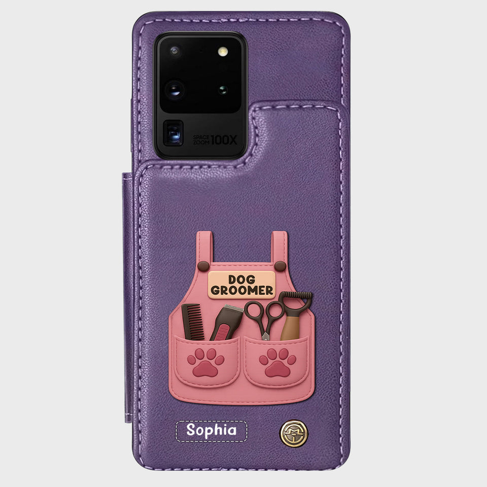 Dog Groomer Gift With Grooming Tools And Paw Prints - Personalized Dog Groomer Wallet Phone Case