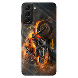 Skeleton Riding Flaming Motorcycle - Personalized Biker Full Print Phone Case