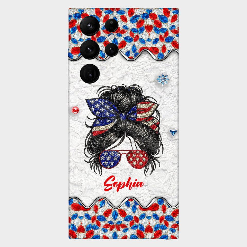 Messy Bun Girl - Personalized Independence Day/ 4th of July Full Print Phone Case