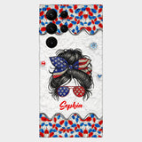 Messy Bun Girl - Personalized Independence Day/ 4th of July Full Print Phone Case