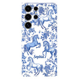 Horse Blue & White Toile de Jouy - Personalized Horse Full Print Phone Case
