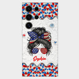 Messy Bun Girl - Personalized Independence Day/ 4th of July Full Print Phone Case