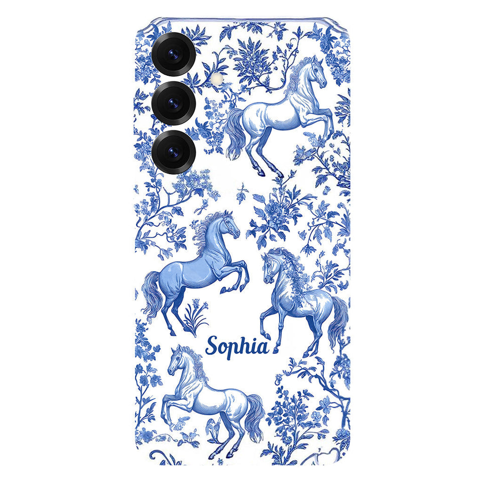 Horse Blue & White Toile de Jouy - Personalized Horse Full Print Phone Case