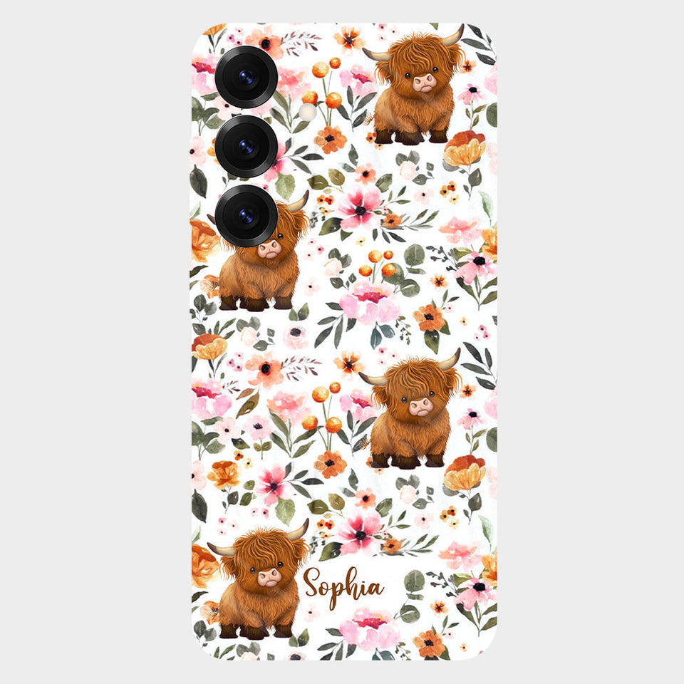 Floral Highland Cow - Personalized Highland Cow Full Print Phone Case