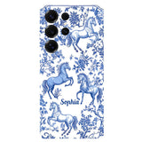 Horse Blue & White Toile de Jouy - Personalized Horse Full Print Phone Case