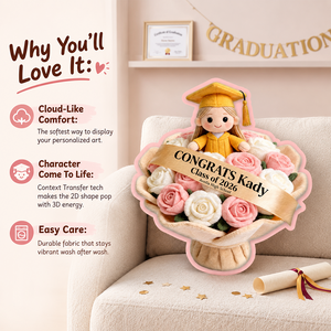 Graduation Plush Doll Bouquet - Personalized Graduation Premium Faux Fur Pillow