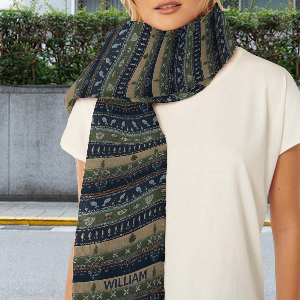 Hooked on Fishing - Personalized Fishing Knitted Scarf