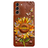 Grandma Sunflower - Personalized Grandma 3D Embossed Leather Phone Case