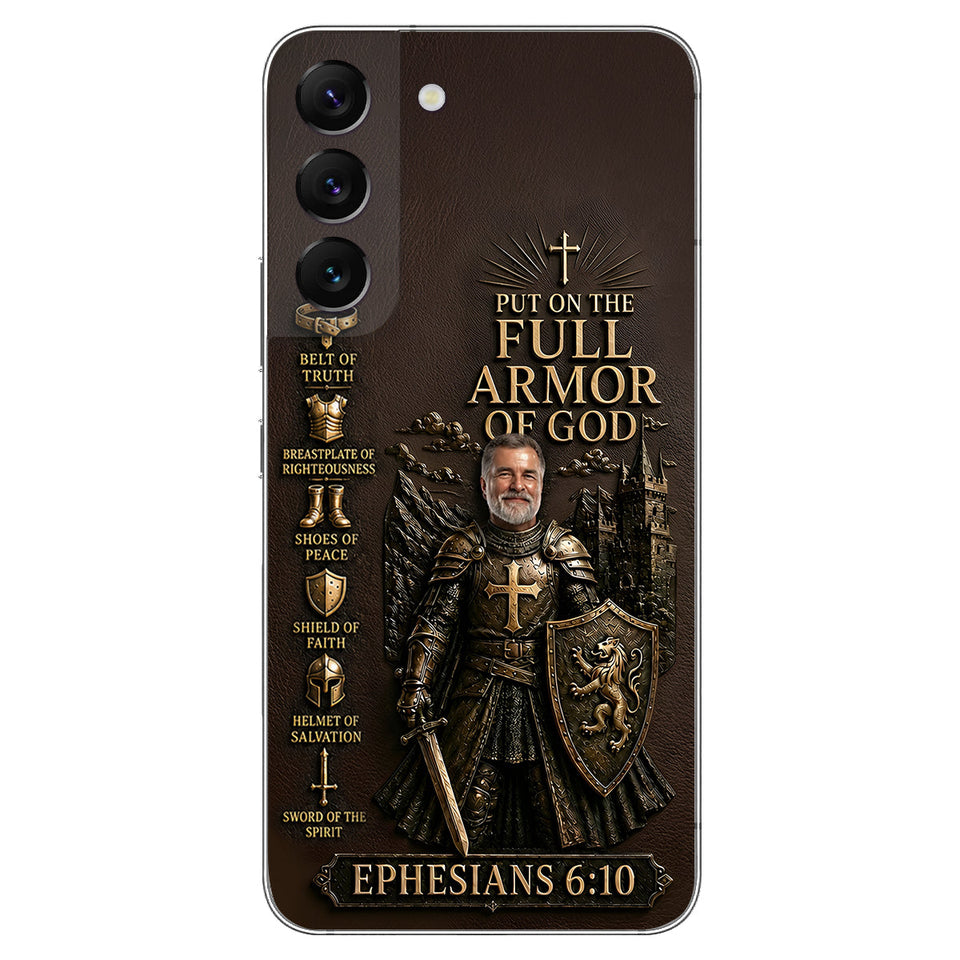 Put On The Full Amor Of God, Gift for Christians - Personalized Christian 3D Embossed Leather Phone Case