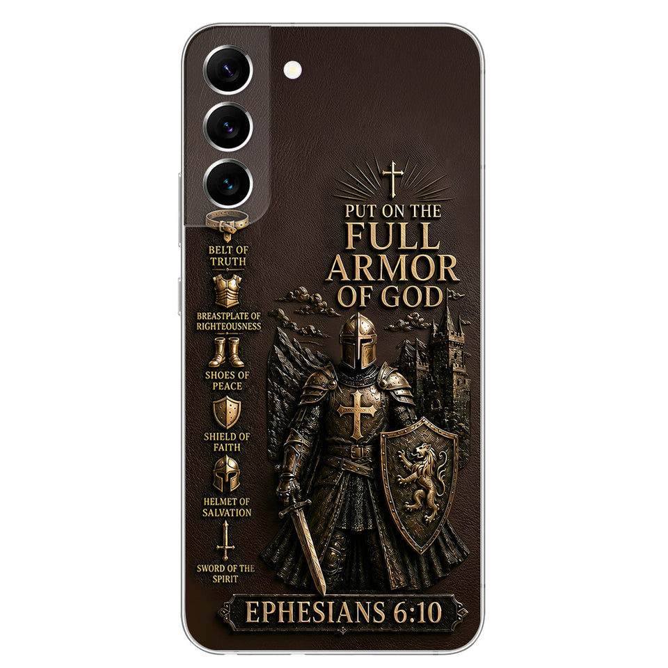 Put On The Full Amor Of God, Gift for Christians - Personalized Christian 3D Embossed Leather Phone Case