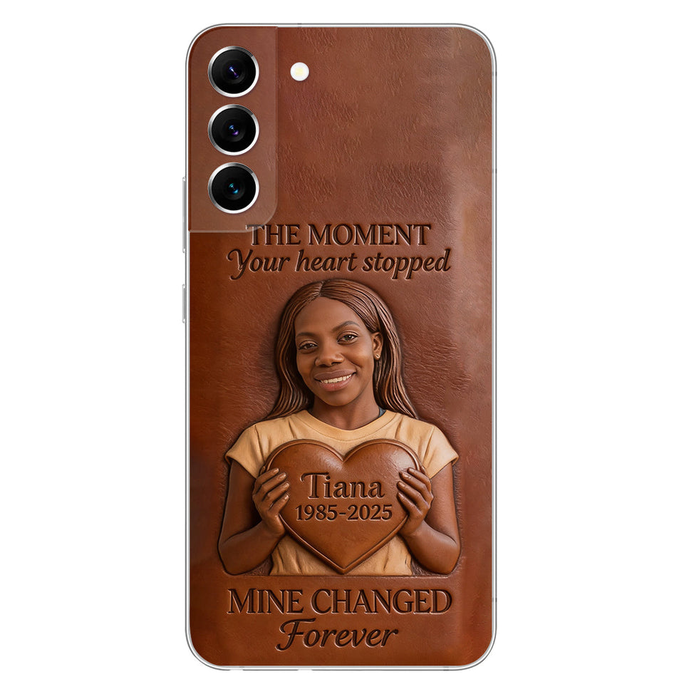 The Moment Your Heart Stopped - Personalized Memorial 3D Embossed Leather Phone Case