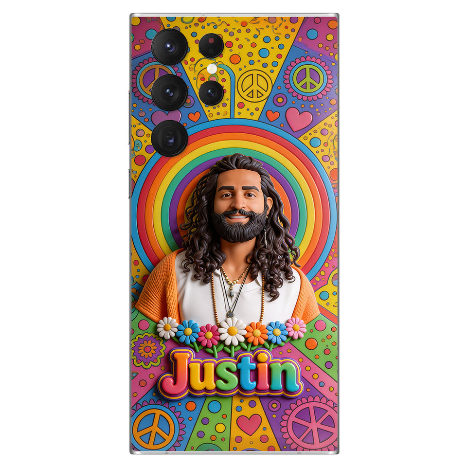 Hippie Theme, Custom From Any Image - Personalized Hippie 3D Embossed Leather Phone Case