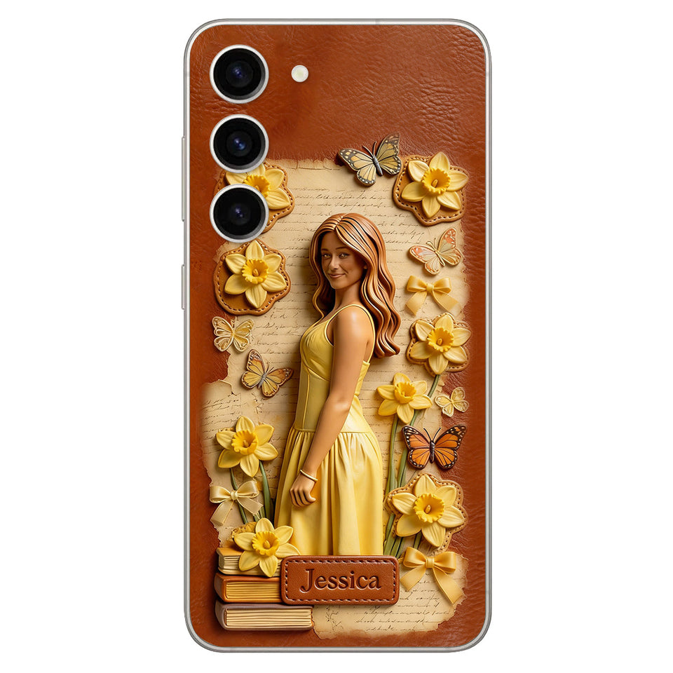 Custom Any Photo Unique Birth Flower - Personalized Self Love Leather Phone Case