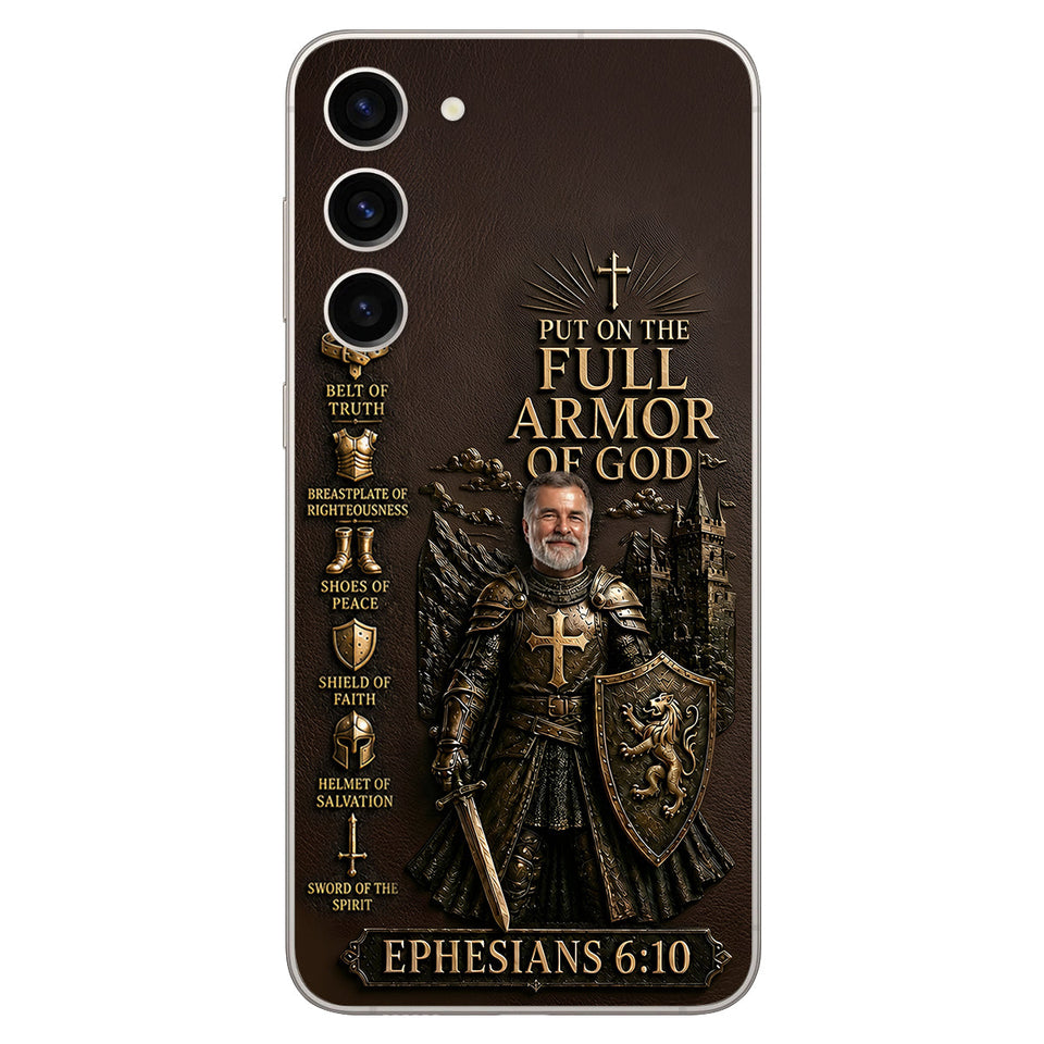 Put On The Full Amor Of God, Gift for Christians - Personalized Christian 3D Embossed Leather Phone Case