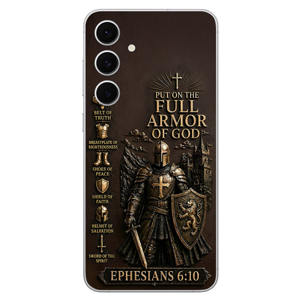 Put On The Full Amor Of God, Gift for Christians - Personalized Christian 3D Embossed Leather Phone Case