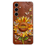 Grandma Sunflower - Personalized Grandma 3D Embossed Leather Phone Case