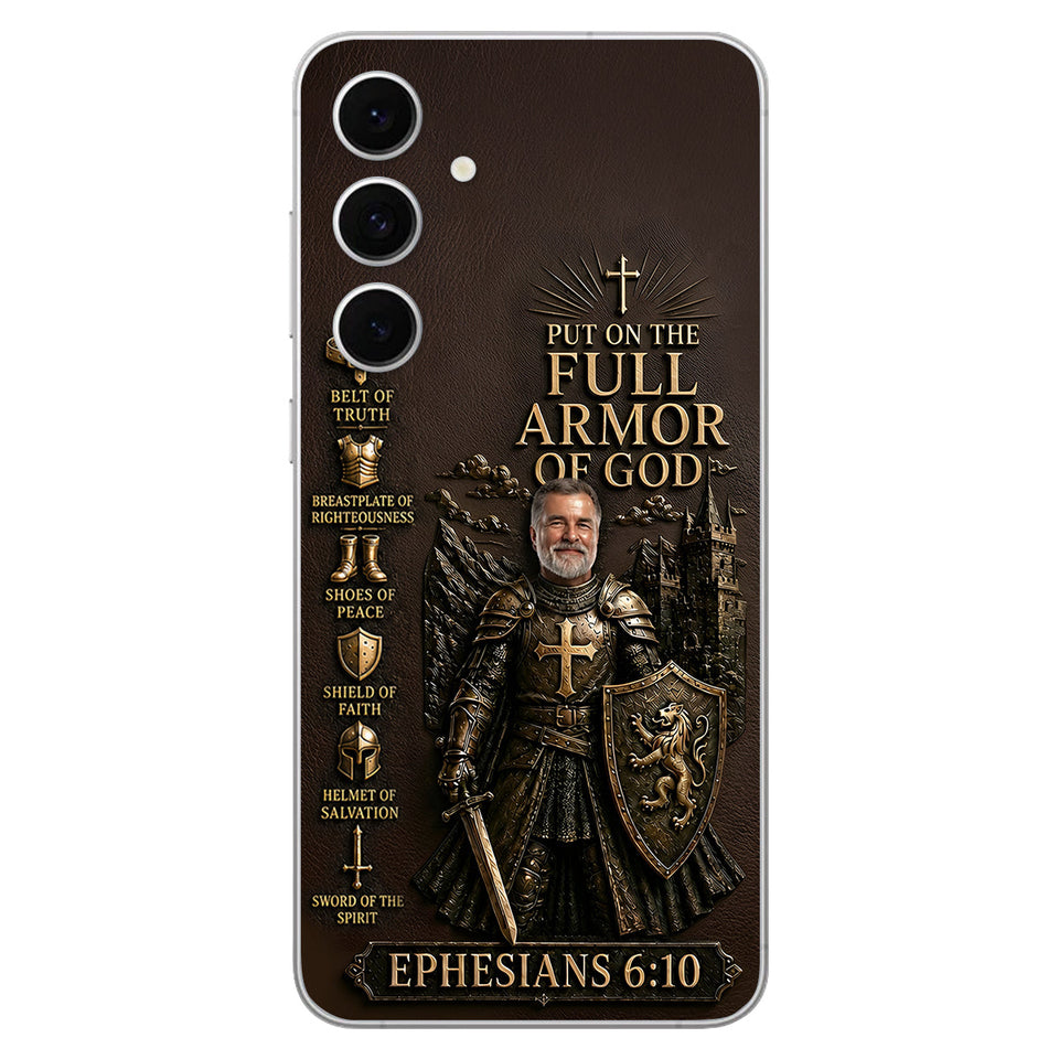 Put On The Full Amor Of God, Gift for Christians - Personalized Christian 3D Embossed Leather Phone Case