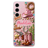 Cowgirl Gift, Whimsical Wild West Western - Personalized Cowgirl 3D Embossed Leather Phone Case