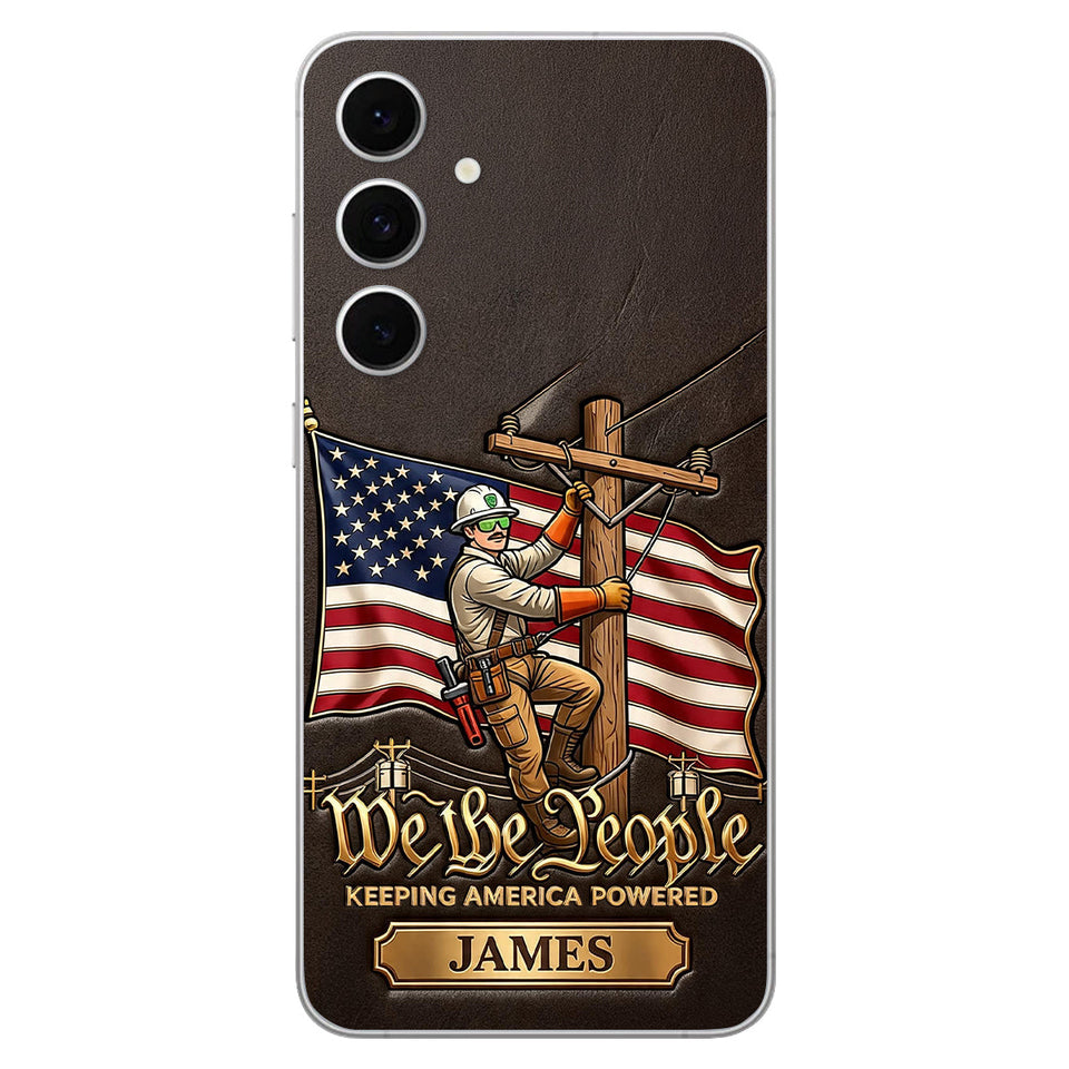 We The People - Personalized Lineman 3D Embossed Leather Phone Case