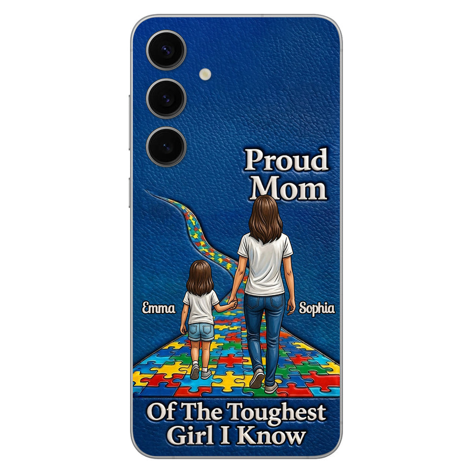 Proud Dad Of The Toughest Boy I Know - Personalized Autism Awareness 3D Embossed Leather Phone Case