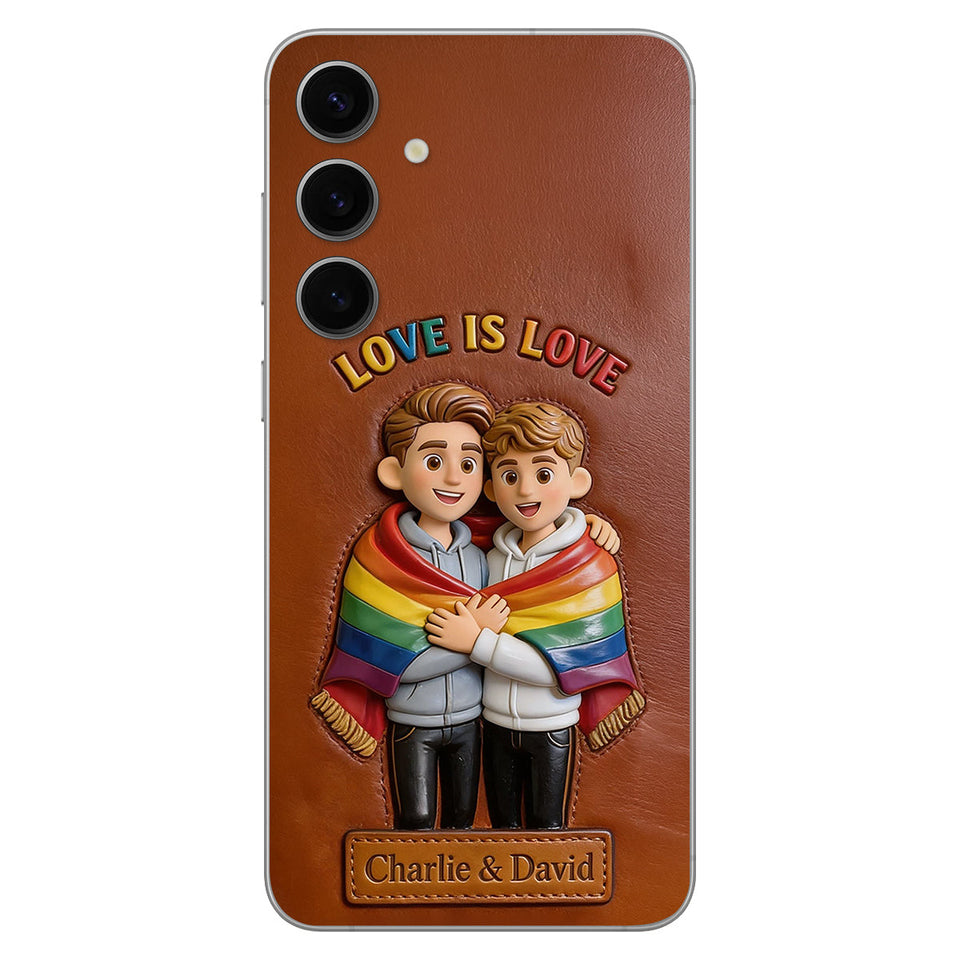 Love Is Love - Personalized LGBT Support 3D Embossed Leather Phone Case