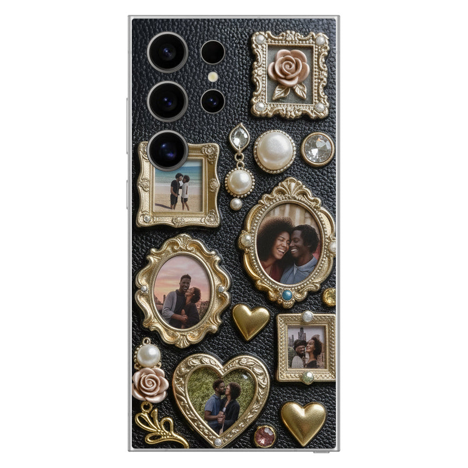 Couple Photo Frame Unique Gift - Personalized Couple Leather Phone Case