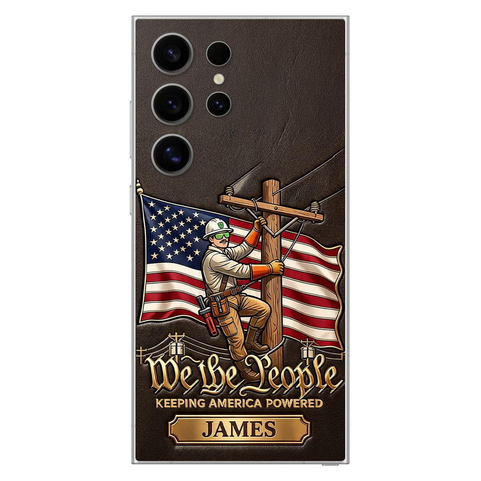 We The People - Personalized Lineman 3D Embossed Leather Phone Case