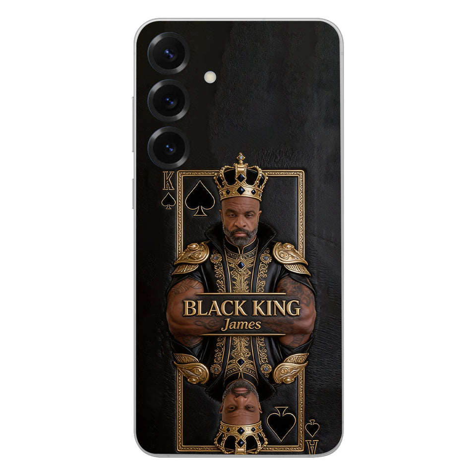 Black King - Personalized African American 3D Embossed Leather Phone Case