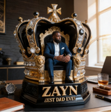 Custom King Throne Photo Figurine Statue For Black Father | Personalized Best Dad Ever Crown Sculpture | Unique Father's Day Gift for Husband Office Desk Decor