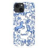 Horse Blue & White Toile de Jouy - Personalized Horse Full Print Phone Case