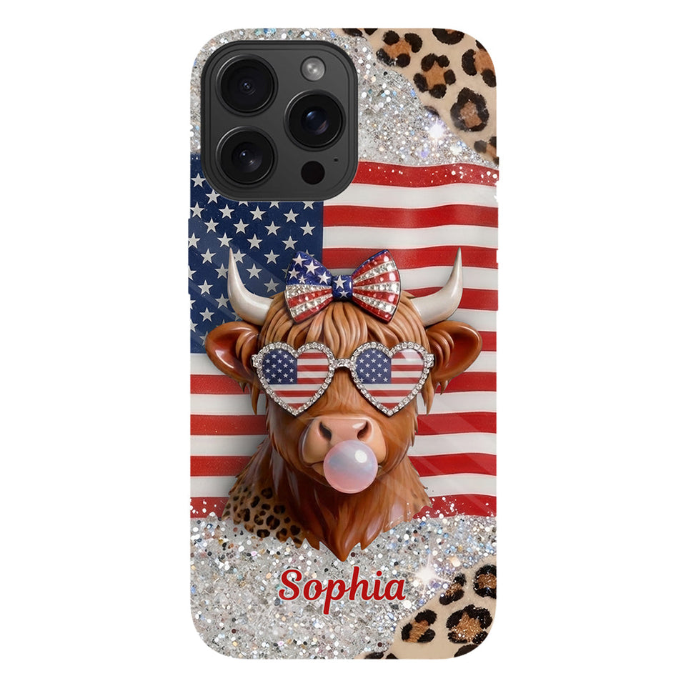 Highland Cow Patriotic - Personalized Highland Cow Full Print Phone Case & Phone Grip