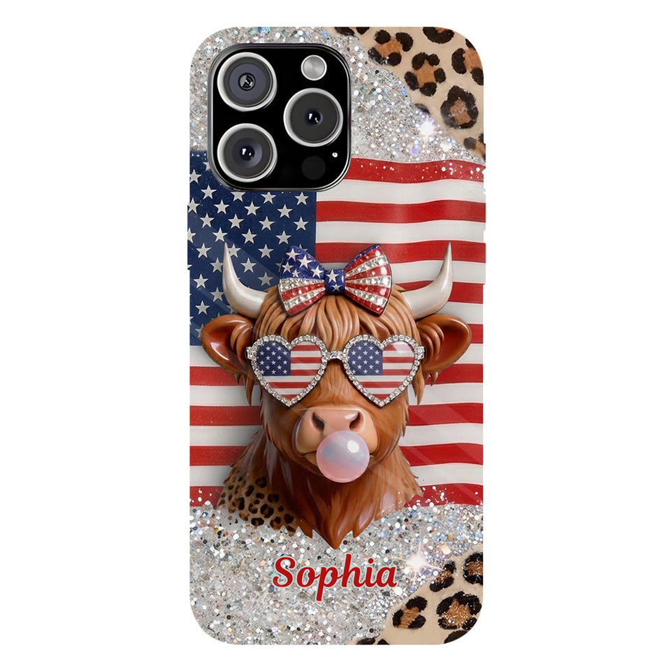 Highland Cow Patriotic - Personalized Highland Cow Full Print Phone Case & Phone Grip